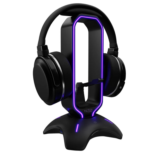 Tilted Nation Gaming Headset Stand | RGB Headphone Stand for Desk with Mouse Bungee and USB Hub (Cool and Clean Setup) Gaming Headset Holder - Perfect Gamer Gift Accessory