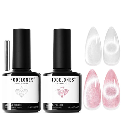 modelones Gel Nail Polish Set 2 Pcs 15ml French Manicure Kit White Nude Pink Jelly Sheer Gel Polish Soak Off UV LED Classic French Tip Gel Polish Natural Nail Art DIY Gift for Women