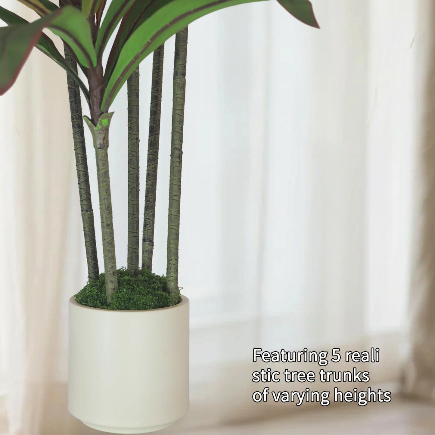 5FT Artificial Dracaena Tree Red: Compact Faux Plant for Apartments, Realistic Greenery in White Planter, Easy-Clean Silk Tree for Small Space, Balcony, Office Gaoqisi