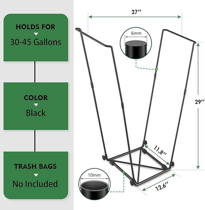 FEED GARDEN Trash Bag Holder, Outdoor Metal Leaf Bag Holder Stand, Garbage Bag