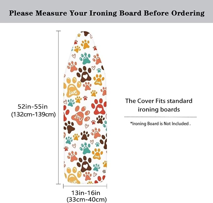 ZDCUSTOM Multicolor Dog Paw Print Ironing Board Cover 15x54 Replacement Iron