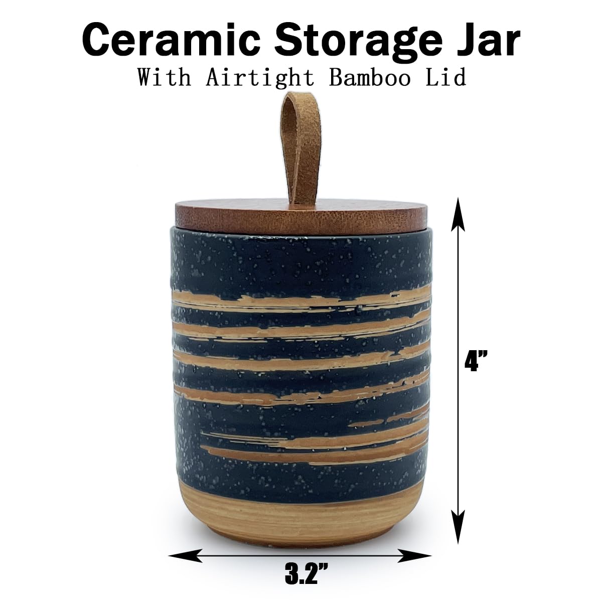 EWEIGEER 10oz Ceramic Food StorageContainer with Lid & Spoon,Sugar Bowl,Airtight Coffee Matcha Containe,Loose Leaf Tea Storage,Salt Cellar,Spice Jar(Black Spiral Pattern)