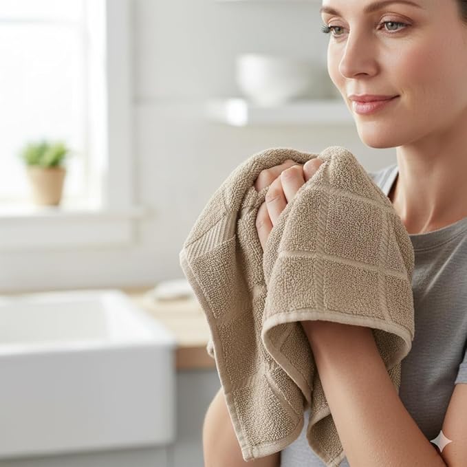 100% Cotton Terry Dish Towels, 4 Pack Plain, 16 x26 Inches, Super Soft and