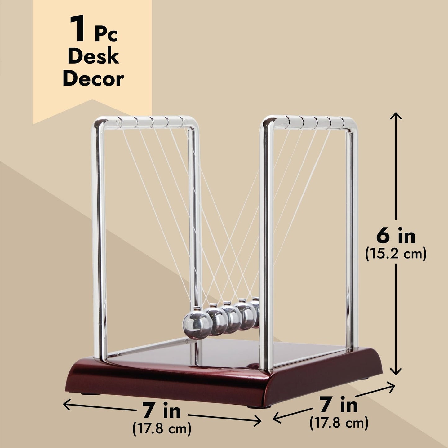 Juvale Newtons Cradle Pendulum - 7 x 6 x 7 in, Silver Stainless Steel - Desk Decor & Office Decor for Men - Stress Relief Desk Toy - Science Teacher Gift & Physics Toy