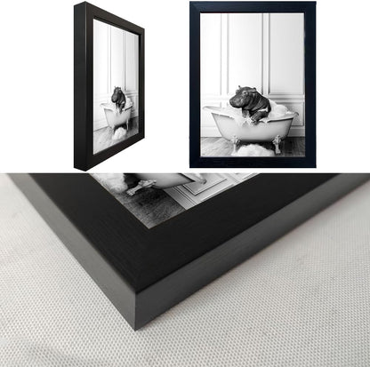 Bathroom Picture Wall Decor, Framed Black and White Bathroom Wall Art, Toilet Paper in Little Funny Raccoon's Hand Animal Canvas Print Painting