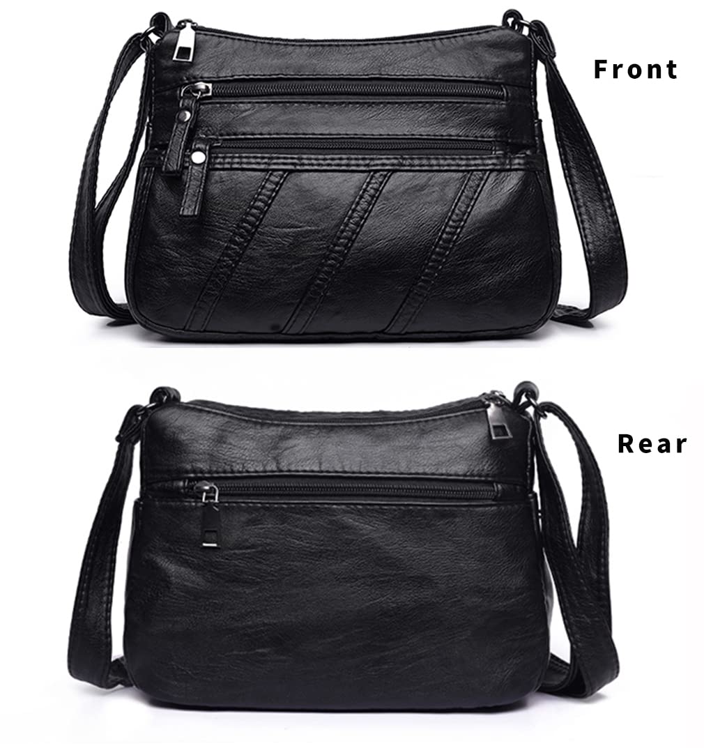 WuXingMeiLi Water Soft PU leather Purses and Shoulder Handbags for Women Crossbody Bag Cross Body Messenger Bags (Black T2)