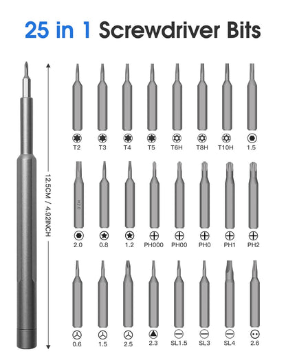 Precision Screwdriver Set, Small Screwdriver with Torx Phillips Head & Flathead, Repair Tool Kit with Magnetic Bits for Electronics, PC, Watch, Jewelry, DIY Projects and Home Repairing