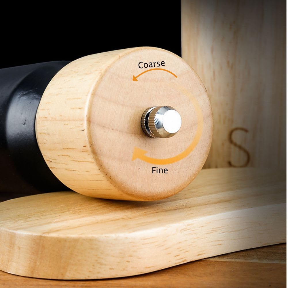 Oak Wood Salt and Pepper Grinder Set, 6.7-inch, Manual Adjustable Coarseness Mills with Tray