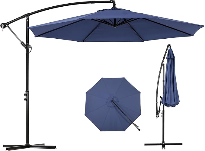 Backyard Expressions 10FT Cantilever Patio Umbrella – Outdoor Offset Hanging Umbrella with Smooth Crank, Tilt Adjustment & UV Protection – Heavy-Duty Steel Frame (Base Not Included)
