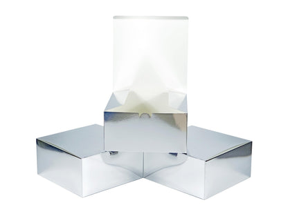 PandaPandaPPS Gift Boxes 25 pcs, 8"x8"x4", Metallic Silver Glossy and Mirror Finish, with Lids, Easy Assemble for Bridesmaid Proposal, Wedding, Party Favors and Festivals (Metallic Sliver, 8 * 8 * 4)