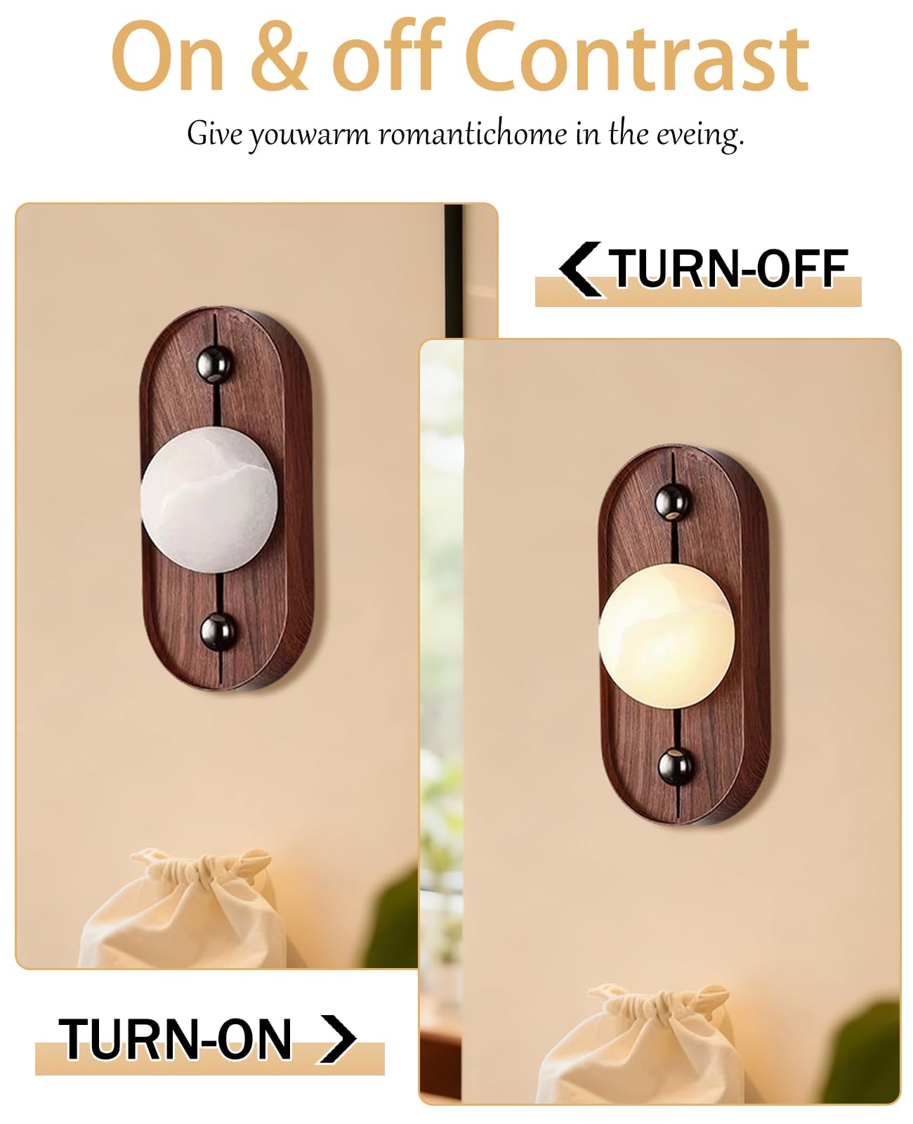 ALABABATA Natural Marble Wall Sconce, 10.5" High Alabaster Wall Sconces with White Stone Lampshade and Wood Grain Metal Base, Mid Century Modern Wall Lights Fixture for Bedroom Living Room Hallway