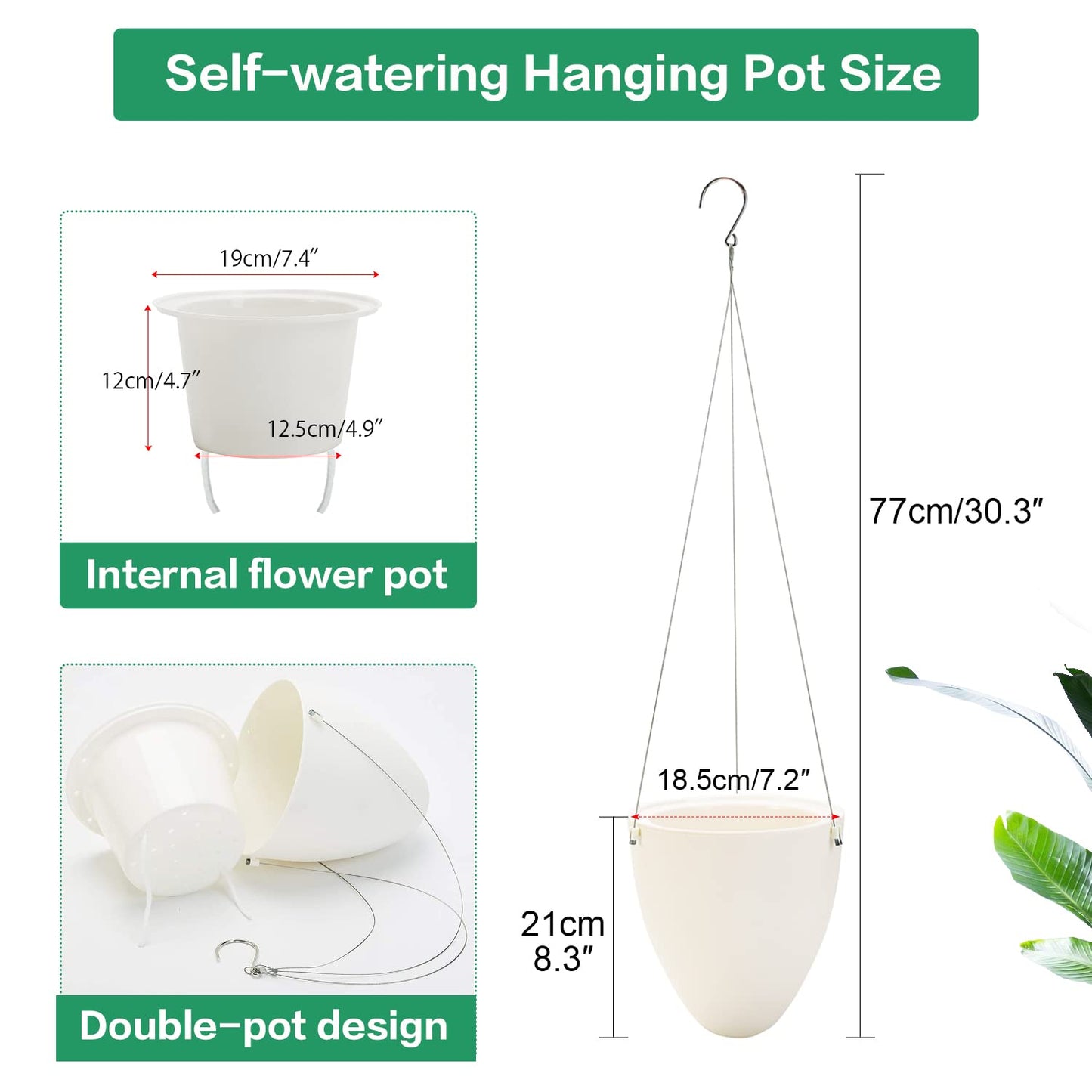 Sungmor 3 Pack Self Watering Hanging Planters, Unique Eggshell Shape Indoor Outdoor Hanging Pots for Plants, Modern White Plastic Flower Pots Home Decor Hanging Basket