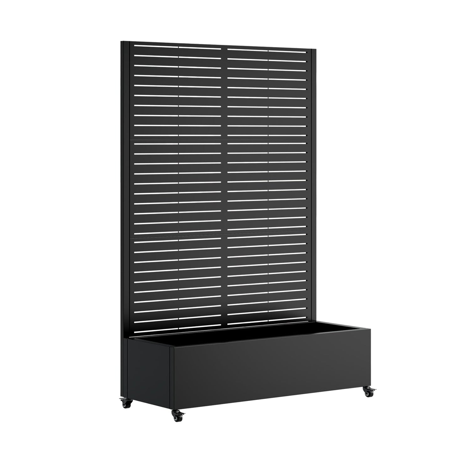 Metal Planter Box with Trellis and Wheels, 73"x47"x16" Galvanized Steel Raised Garden Bed with Drainage Holes, Outdoor Planter with Privacy Screen Function for Climbing Plants and Vines
