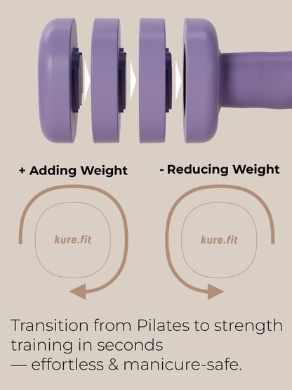 kure.fit Adjustable Dumbbell Set｜2LB 3LB 4LB 5LB Light Hand Weights for Women｜One-Twist Weight Adjustment｜Non-Slip Curved Grip Handle｜Free Weights for Home Gym, Rehab, Pilates, Yoga, Strength Training