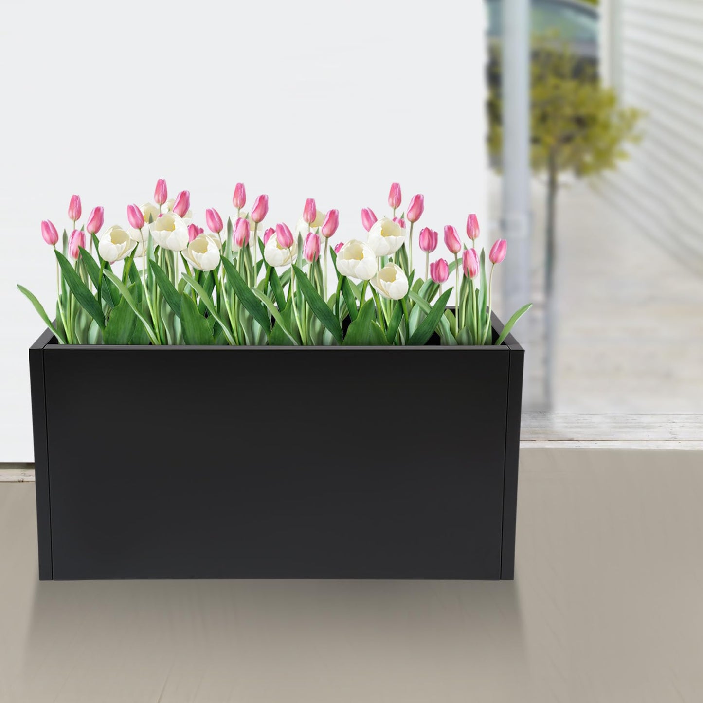 Ginelm 38”L x 15”W x 15”H Metal Long Planter Box for Outdoor Plants Large Rectangular Planter Boxs Spliced Flower Pot for Flowers Garden