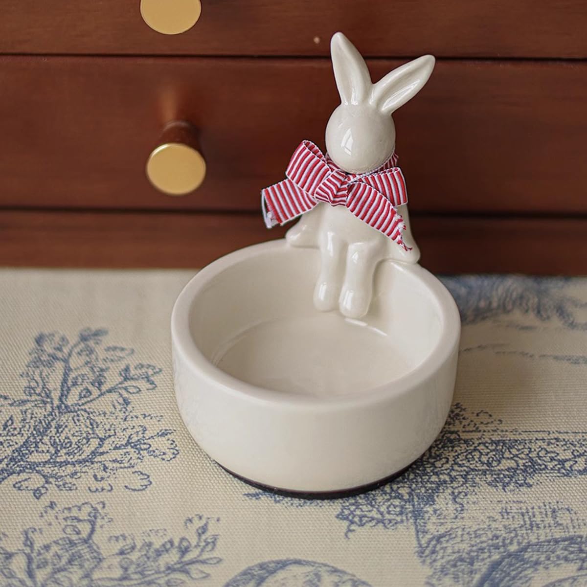 WARMCITY Handmade Animal Candle Holder, Lovely Kitten Canlestick Holder, Cartoon Figures Warming Its Paws Cute Light Holder for Candle Lovers- Candle NOT Included (Rabbit White)