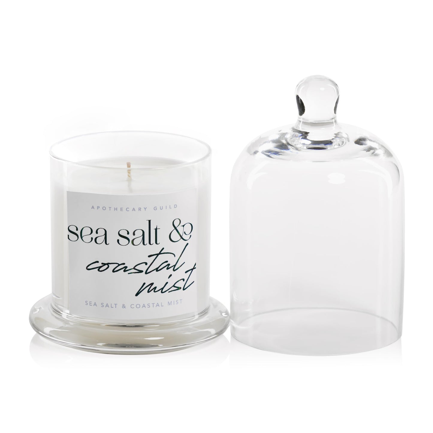 Zodax Apothecary Guild Scented Jar Candle with Glass Cloche, 10.19 oz- Sea Salt & Coastal Mist