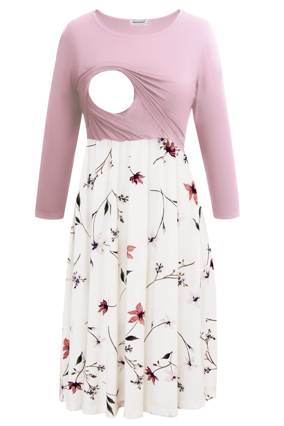 Smallshow Nursing Dresses 3/4 Sleeve Maternity Breastfeeding Dress for Women SVP033 M