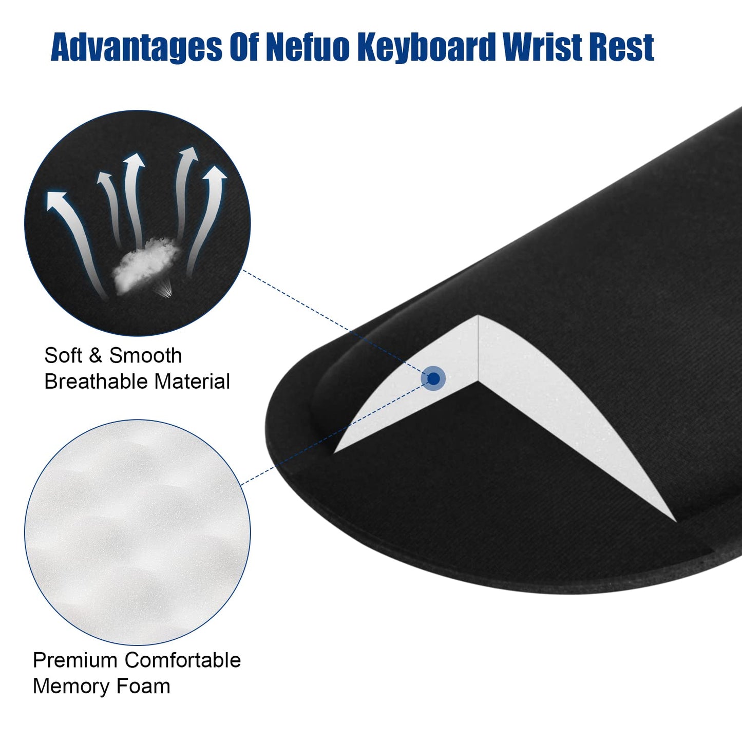 Nefuo Keyboard Wrist Rest, Gel Memory Foam Keyboard Pad with Wrist Support for Easy Typing & Pain Relief, Comfortable Keyboard Rest Suit for Computer, Laptop, Office & Home (Black)