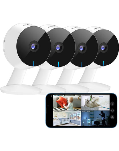 LaView Security Cameras 4pcs, Home Security Camera Indoor 1080P, Wi-Fi Cameras Wired for Pet, Motion Detection, Two-Way Audio, Night Vision, Phone App, Works with Alexa, iOS & Android & Web Access