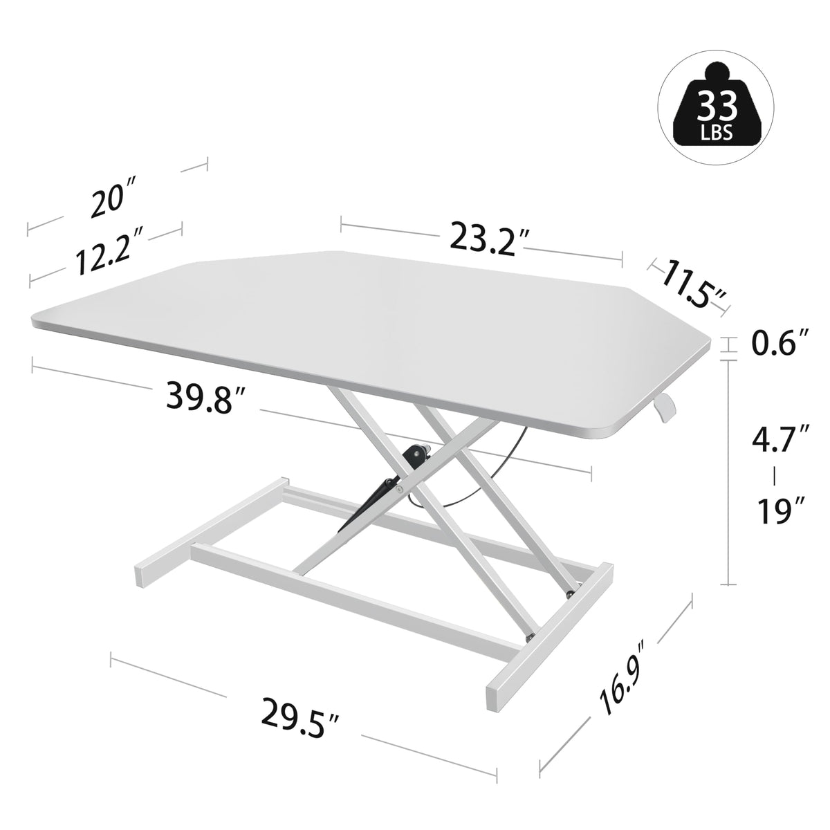Aconcept 40 inch White Corner Height Adjustable Standing Desk Converter, One-Click Sit to Stand up Desk Riser, Pre-Assembled for Dual Monitor and Laptop Workstation