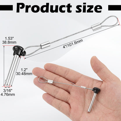 Otoolling 8 Pcs Boat Bimini Top Pins 3/16 Inch Black Quick Release Pull Pins Stainless Steel with Lanyard for Boat Bimini Top Ball Socket Deck Hinges and Marine Hardware