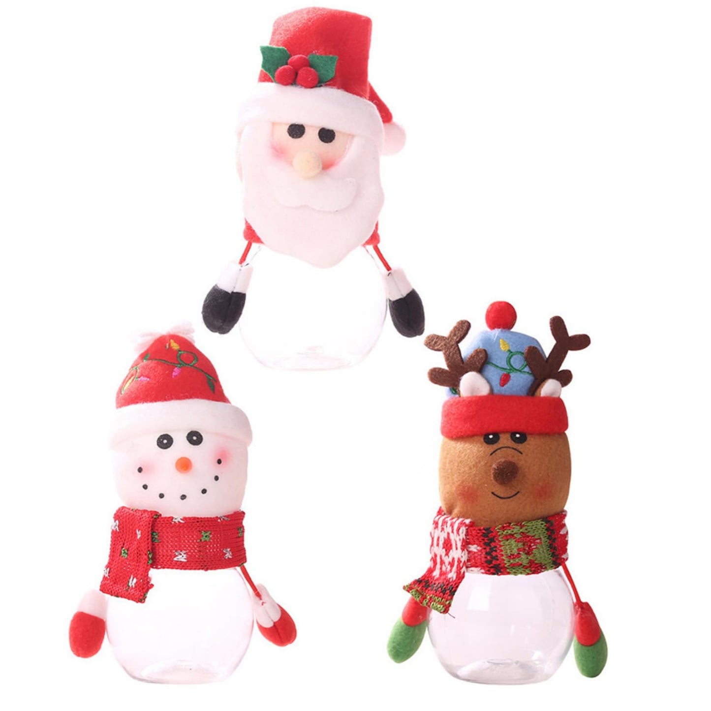 5PCS Christmas Candy Jars With Lid Cute Santa Snowman Elk Ornament Cookie Jar Plastic Candy Dish Biscuit Containers Storage Xmas Gift Favor Box for Children, Holiday Party Supply Home Decor
