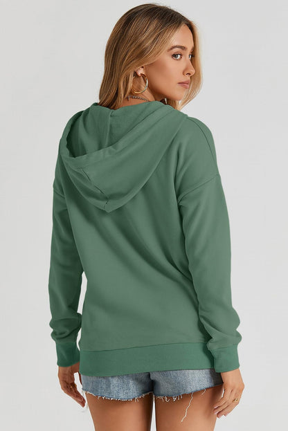 Dokotoo Hoodies for Women Drawstring V Neck Long Sleeve Front Button Collar Hooded Pullover Hoodie with Pockets Christmas Sweatshirt Loose Fit Casual Ladies Shirt Tops Winter Clothing Green X-Large