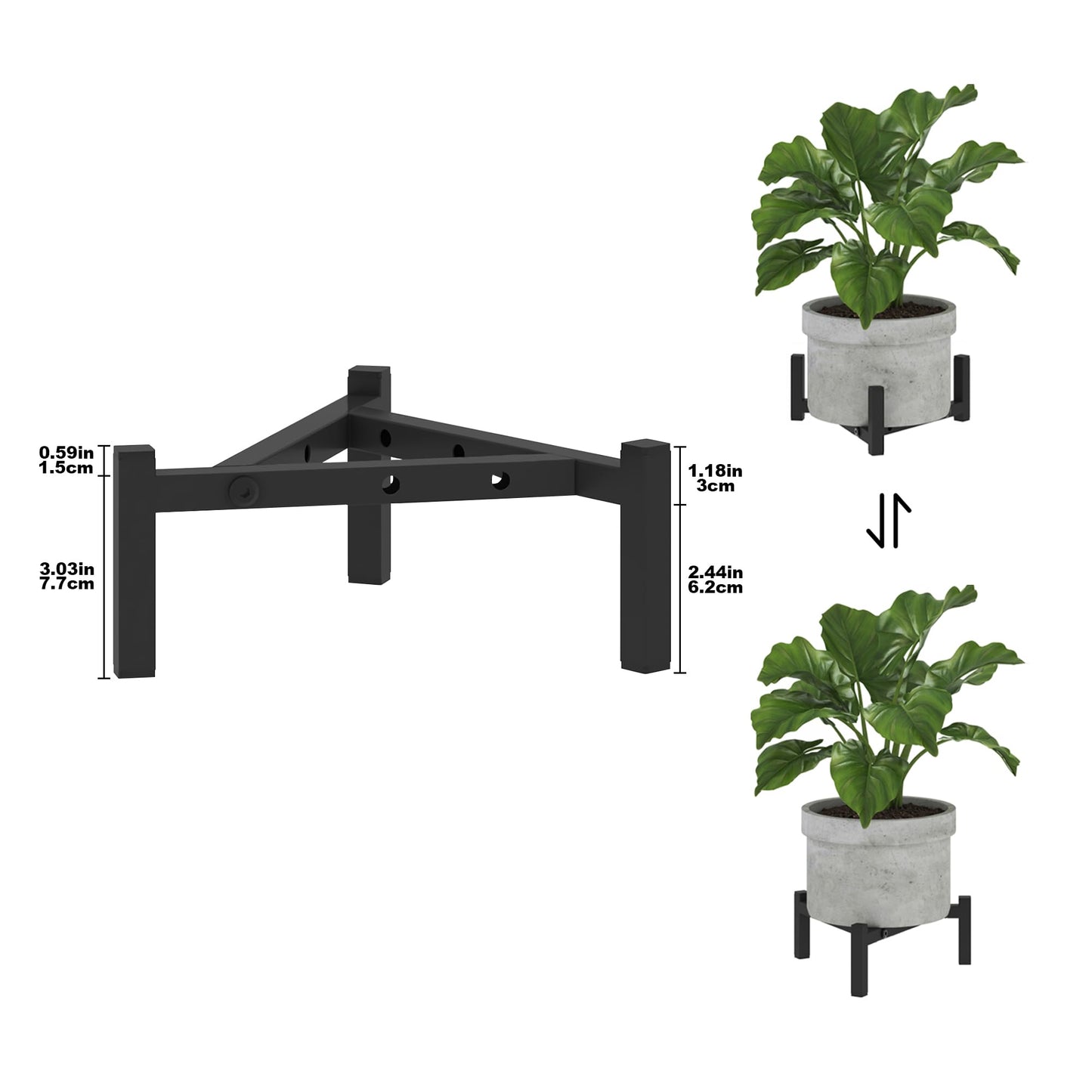 Nyrthil 2-Pack Plant Stand Indoor Outdoor, Heavy Duty Stable Metal Holder Fits 8 to 14 Inch Flower Pots, Adjustable Black Plant Stands (Pots Not Included) - Black