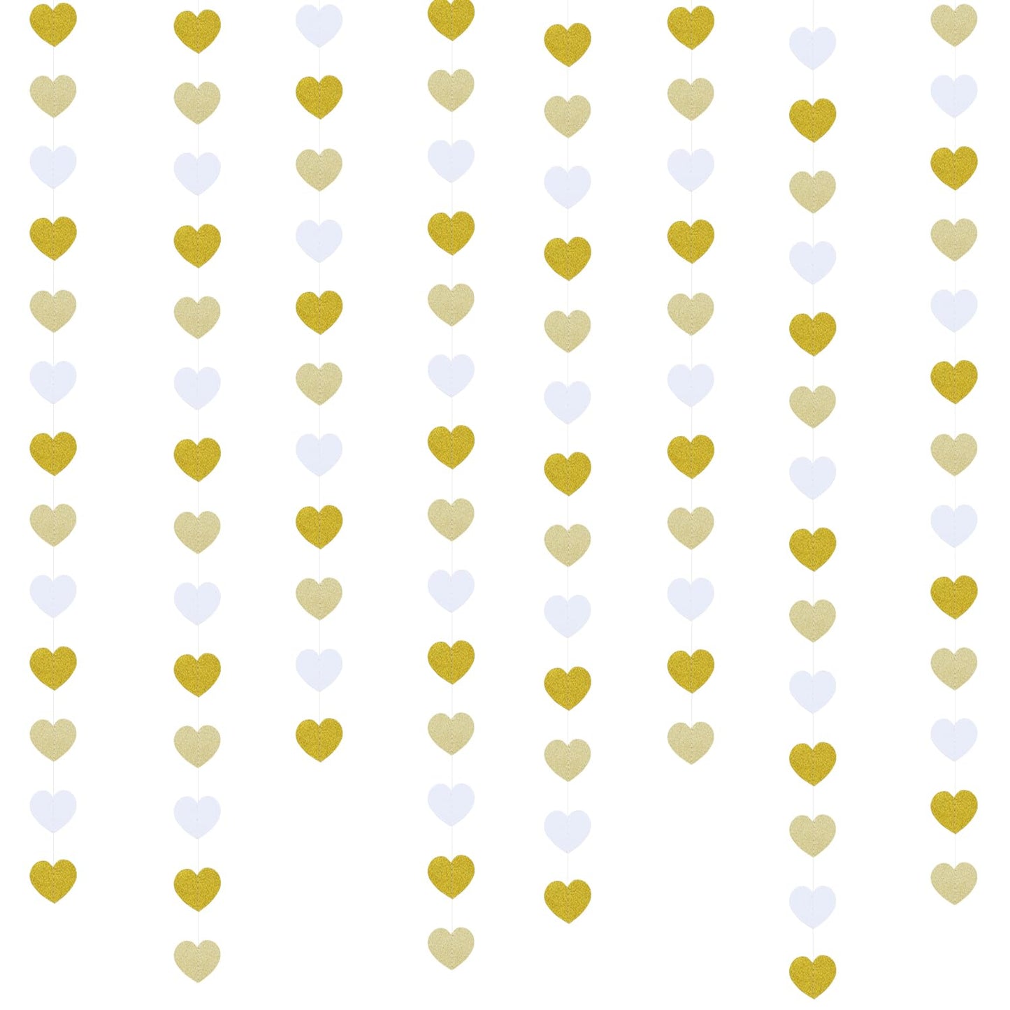White Gold Champagne Party Decorations Garland-Hanging Christmas Paper Heart Streamer Banner,Birthday Neutral Baby Bridal Shower Engagement Wedding Bachelorette Anniversary 52FT Supplies Joylune