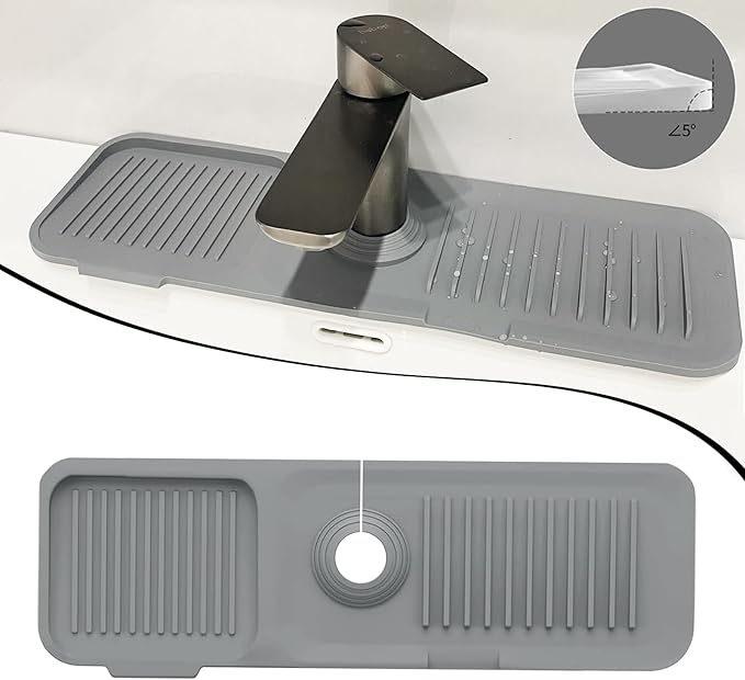 Kitchen Sink Splash Guard, Silicone Faucet Handle Drip Catcher Tray, Fit