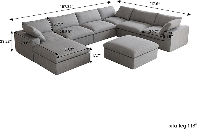 Cloud Modular Sectional Sofa, 8 Seater Sofa Wide Deep Seat Couches, Sofa Covers