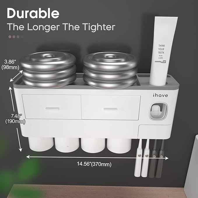iHave Toothbrush Holders for Bathrooms, 4 Cups Toothbrush Holder Wall Mounted