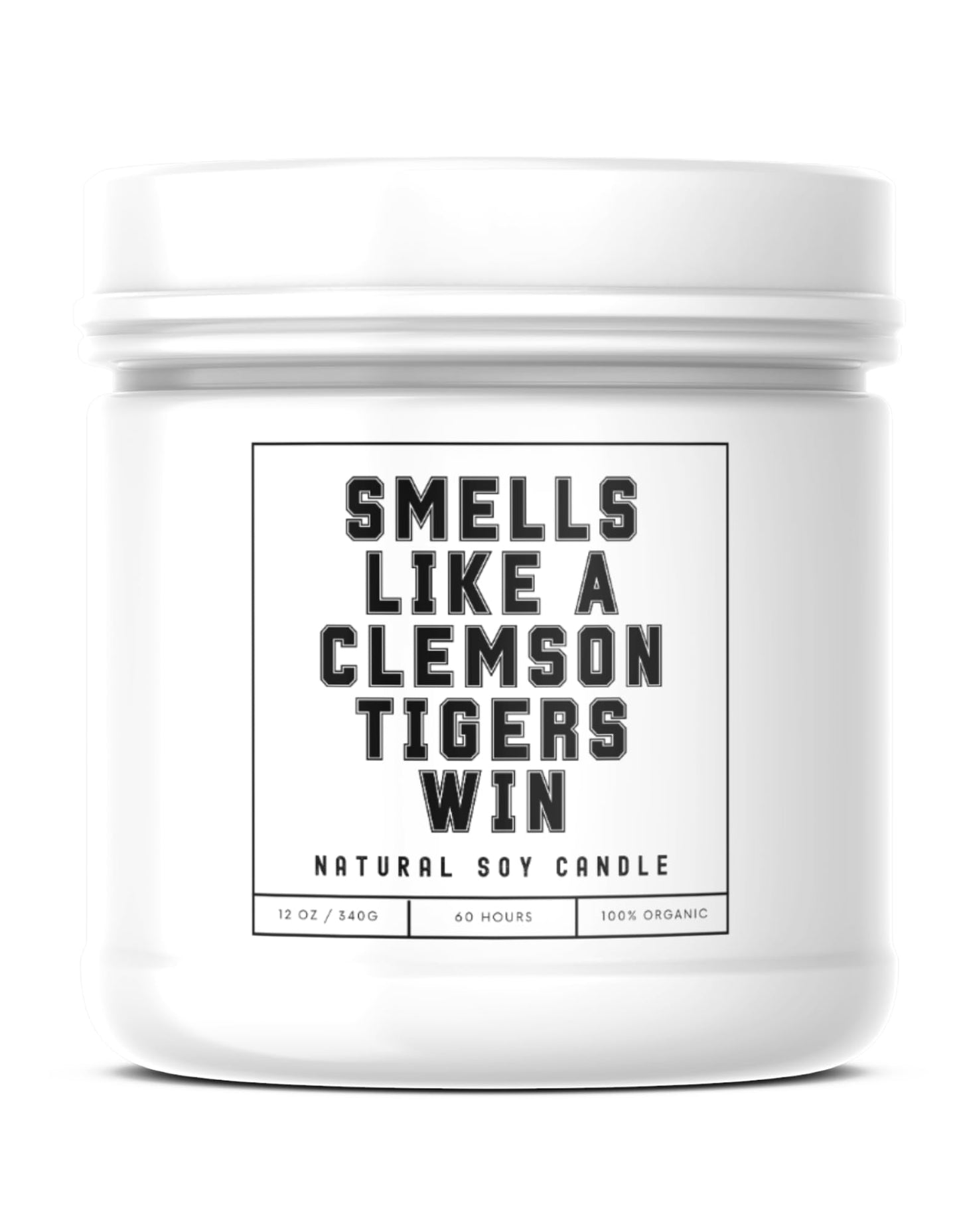 Smells Like a ClemTigers Win Sports Candle - Scented Soy Wax Candle (8.0 oz) 50-60 Hour Burn Time, Cotton Wick, Frosted White Glass Jar, (Vanilla)