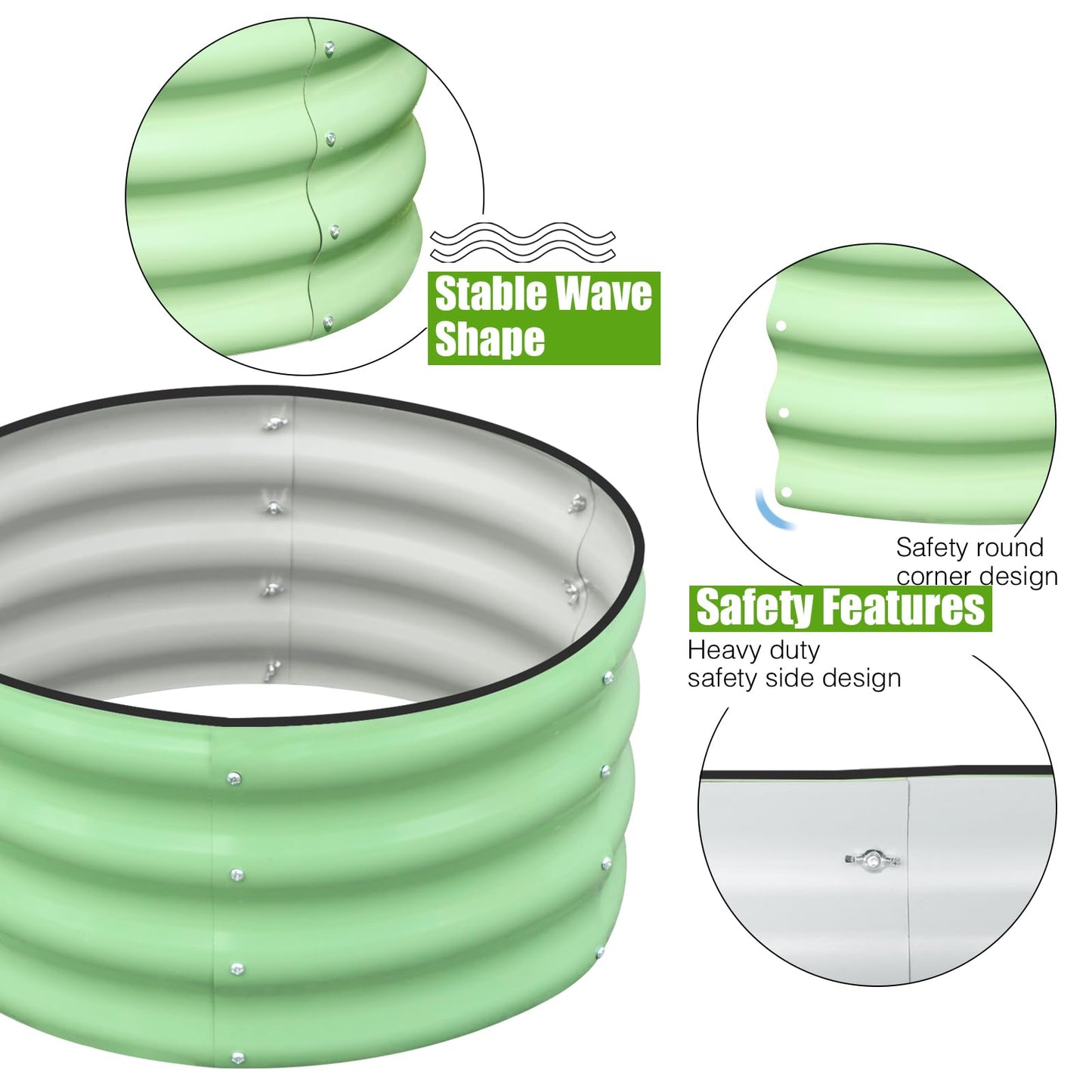 SnugNiture 3 Pcs 2x2x1ft Round Galvanized Raised Garden Bed Kit Outdoor, Metal Planter Box for Planting Plants Vegetables, Green
