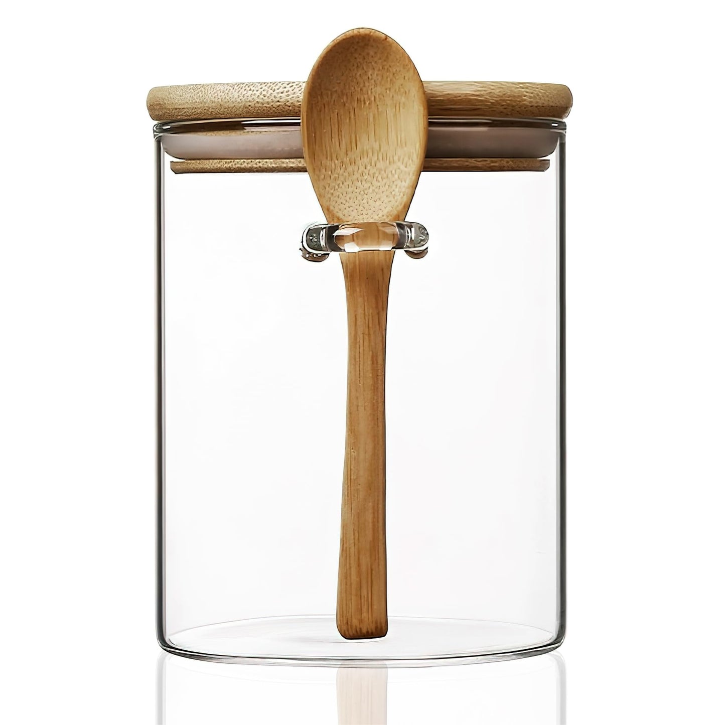 MOLADRI 15 oz/450 ml Glass Storage Canister with with Airtight Lid, Cute Clear Decorative Container Jar with Wooden Spoon for Coffee Spice Candy Salt Cookie Condiment Sugar Matcha Tea Overnight Oats
