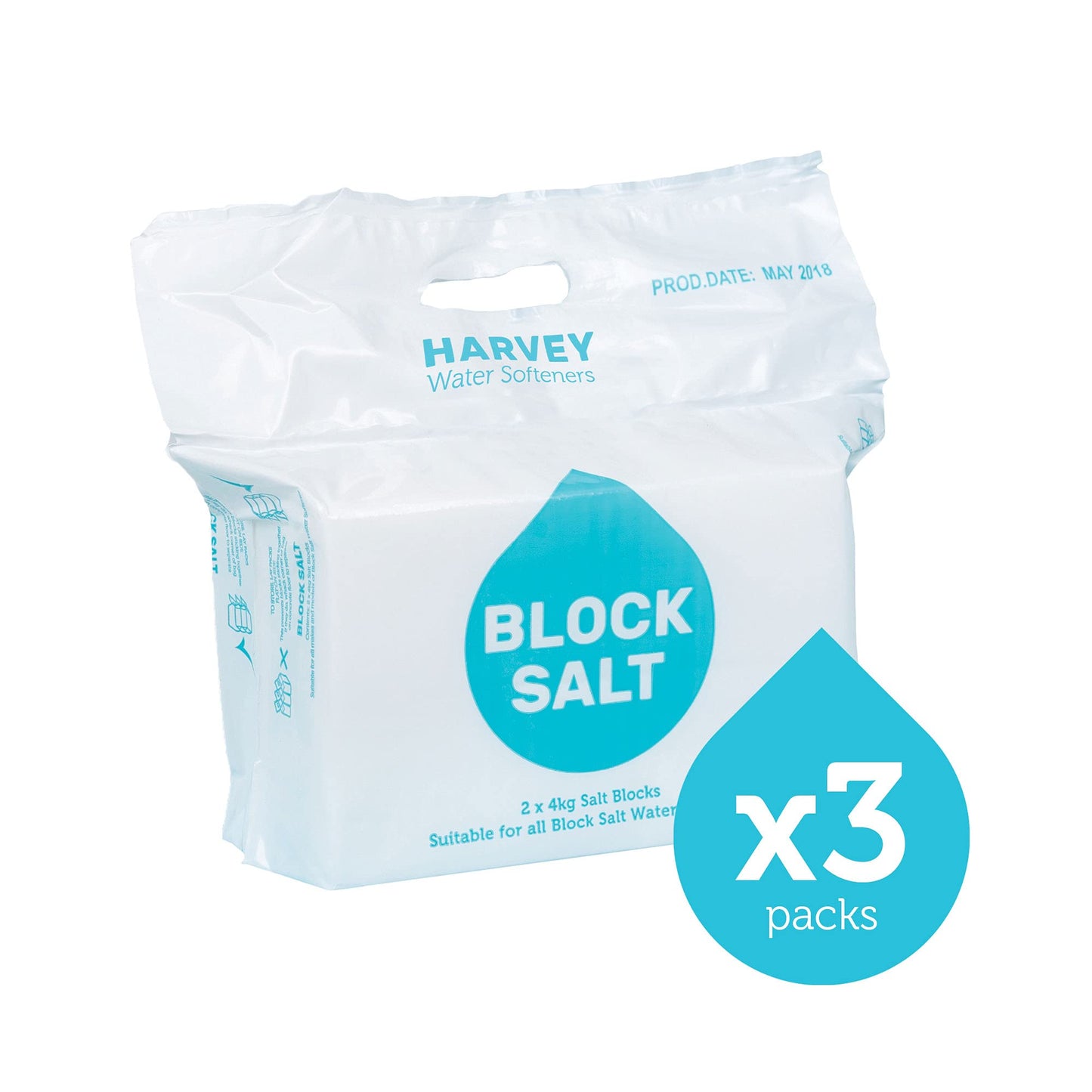 Harvey Block Salt for Water Softeners | Original Pure Grade A Food Quality Salt | 3 Bags, Securely Boxed | Each Bag Contains 2 Blocks | Efficient Softening Solution