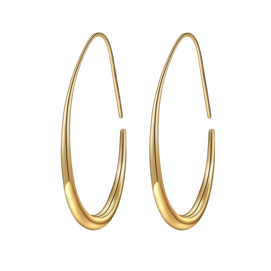 Lightweight Teardrop Hoop Earrings for Women - 14k Gold/White Gold Plated Large Oval Pull Through Hoop Earrings High Polished Statement Jewelry Gift for Women(gold 50 * 30)