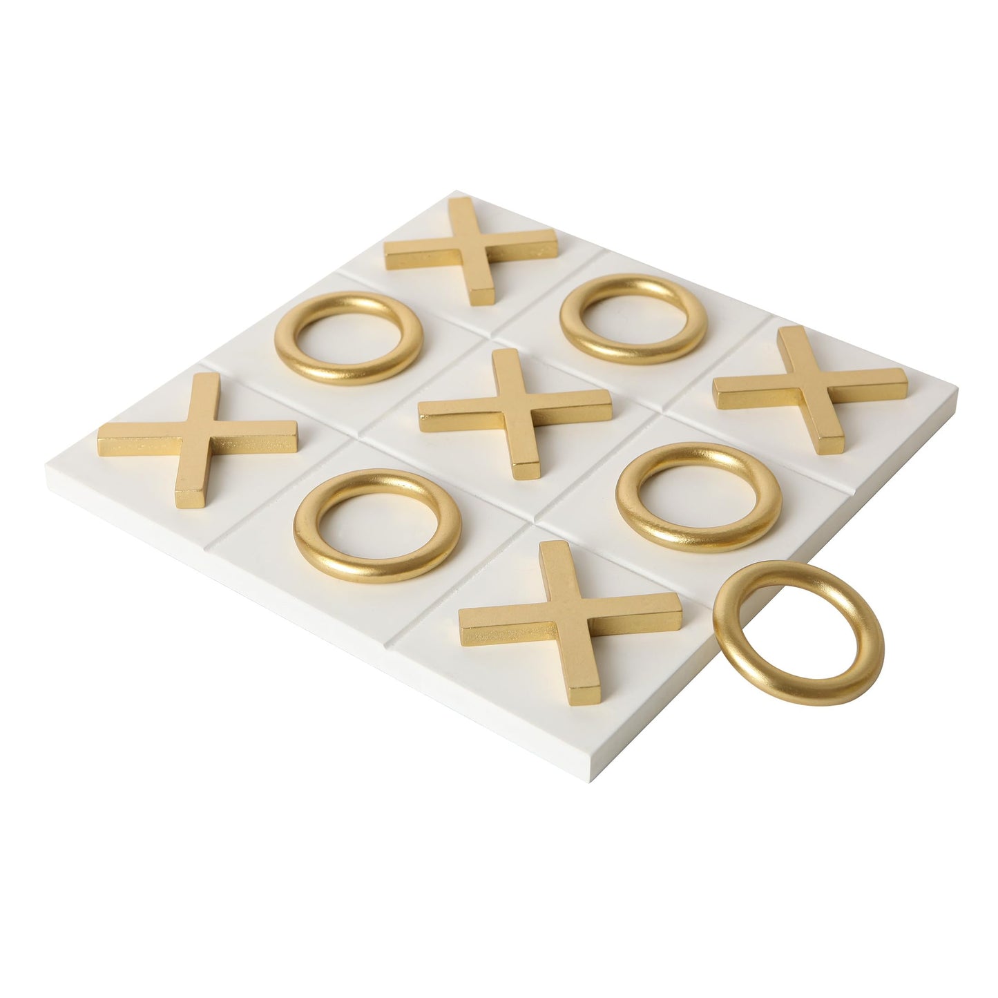 NIKKY HOME 12x12 Inch Tic Tac Toe Wood Game Board Classic Coffee Table Decor Modern Wooden Travel Game for Family, White & Gold