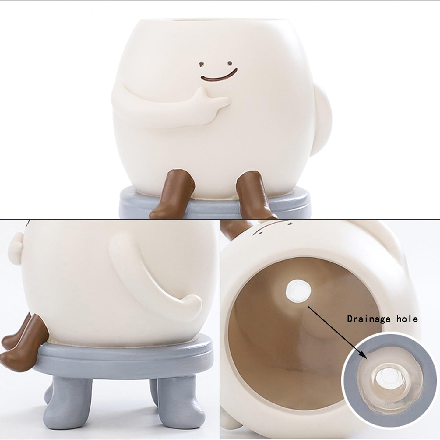EOBTAIN Cute Smily Face Planter Pot Head Unique Sit Bench Succulent Pots Flower Cactus Pots with Drainage Holes Resin Planters Decorative Pots for Plants Indoor Garden,Gifts for Plant Lovers