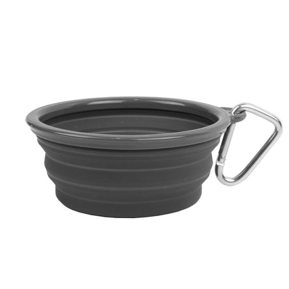 Sale Collapsible Silicone Water Travel Bowl with Clip for Dog and Cat, Portable and Durable Pop-up Feeder for Convenient On-The-go Feeding Size: Large (5 Cups) Grey