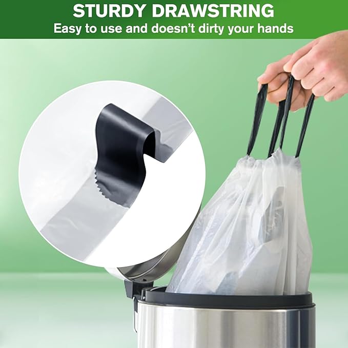 Trash Bags 3 Gallon Small Kitchen Drawstring Bathroom Garbage Bags, Fit 3 Gal