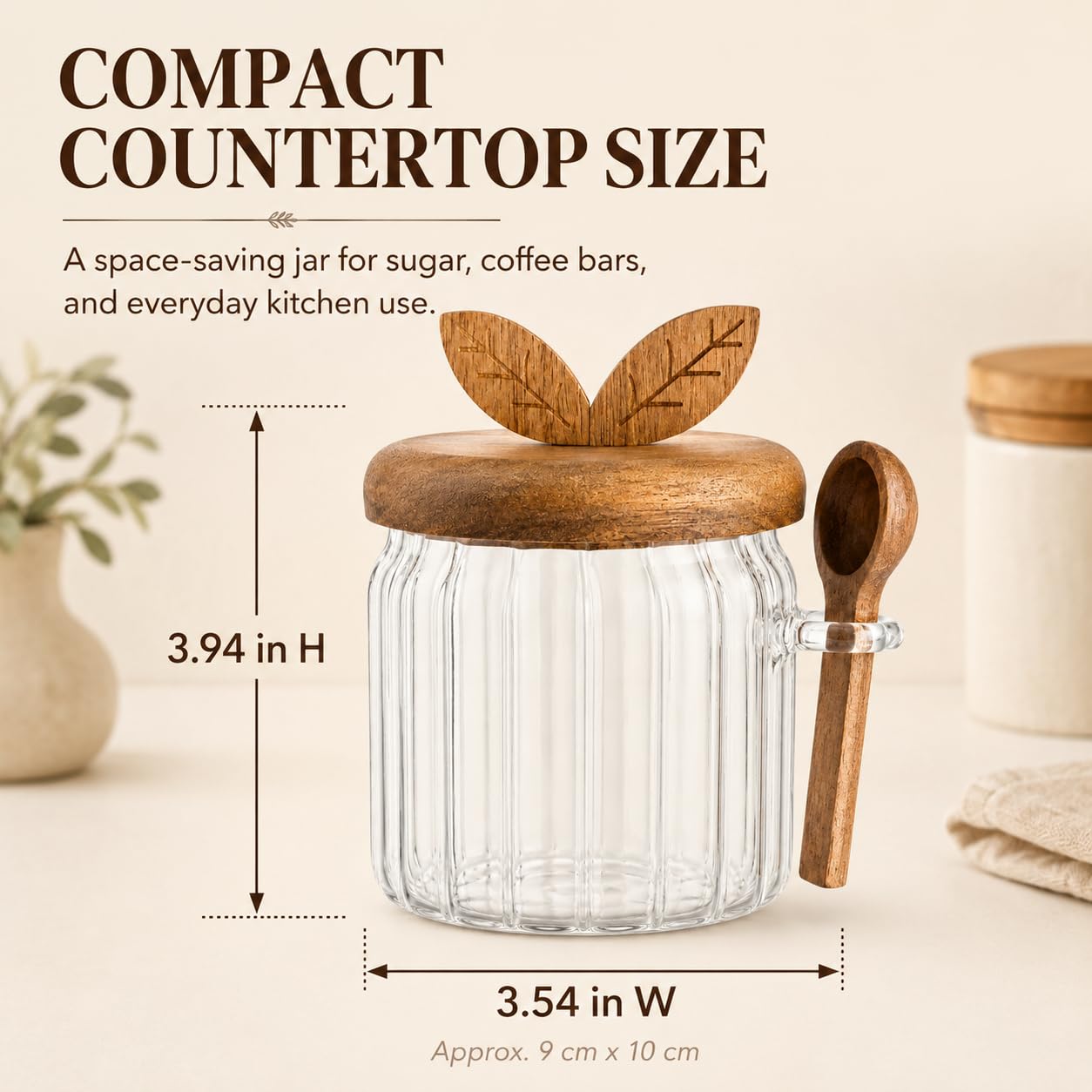 Sugar Bowl with Lid and Spoon, 17 oz Airtight Sugar Jar Container, Easy-to-Use Sugar Container with Lid and Spoon Sugar Bowls for Tea Coffee Brown Sugar Container, Cereal Tea Salts Spice Jar