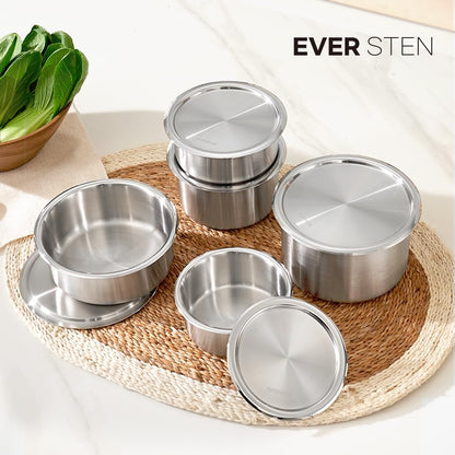 EVERSTEN CaKE 5PCS Stainless Steel Food Storage Containers With Lids 5PCS Canister Set Kitchen Appliances Dishwasher Safe Premium South Korea