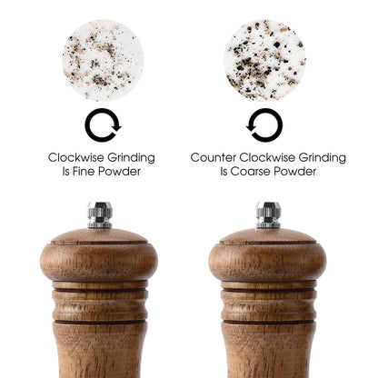 JF JAMES.F Salt and Pepper Mill Sets, 8 inch Wooden Salt and Pepper Grinders with Ceramic Core Wood Salt and Pepper Shakers Set of 2