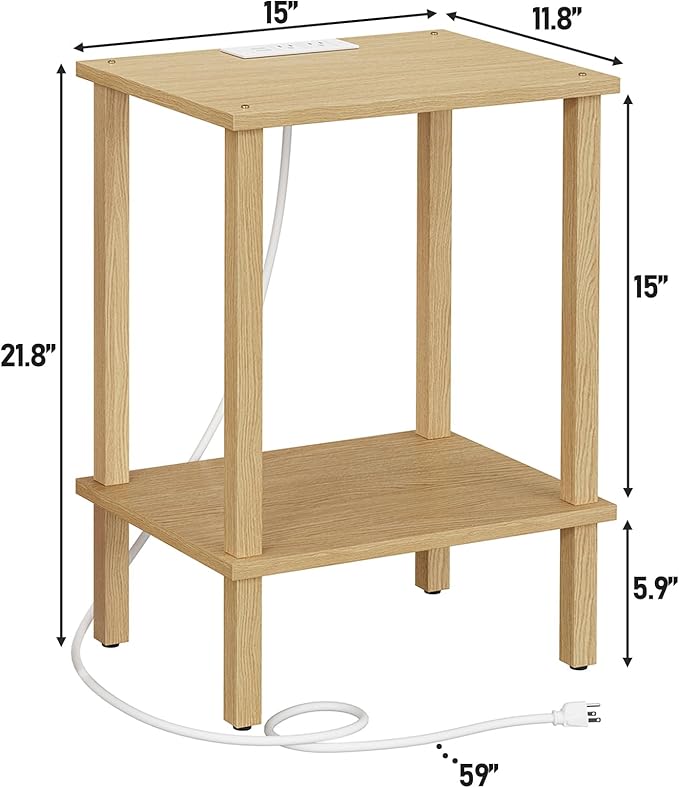 TUTOTAK End Table with Charging Station, Small Side Table with Outlets