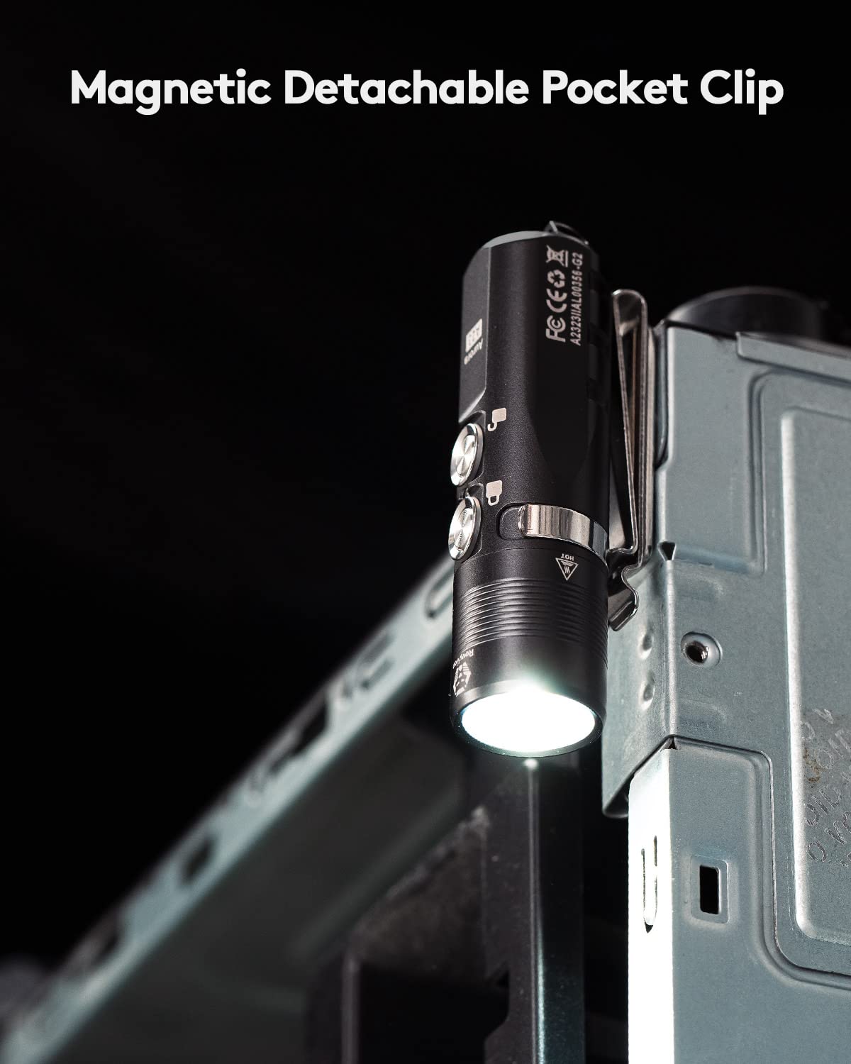 RovyVon A23 G2 1000 lumens USB-C Rechargeable EDC Flashlight, 6500K Cool White 850mAh LED Pocket Flashlight Keychain, with Magnetic Pocket Clip for EDC Carry, Camping and Hiking (Gunmetal)