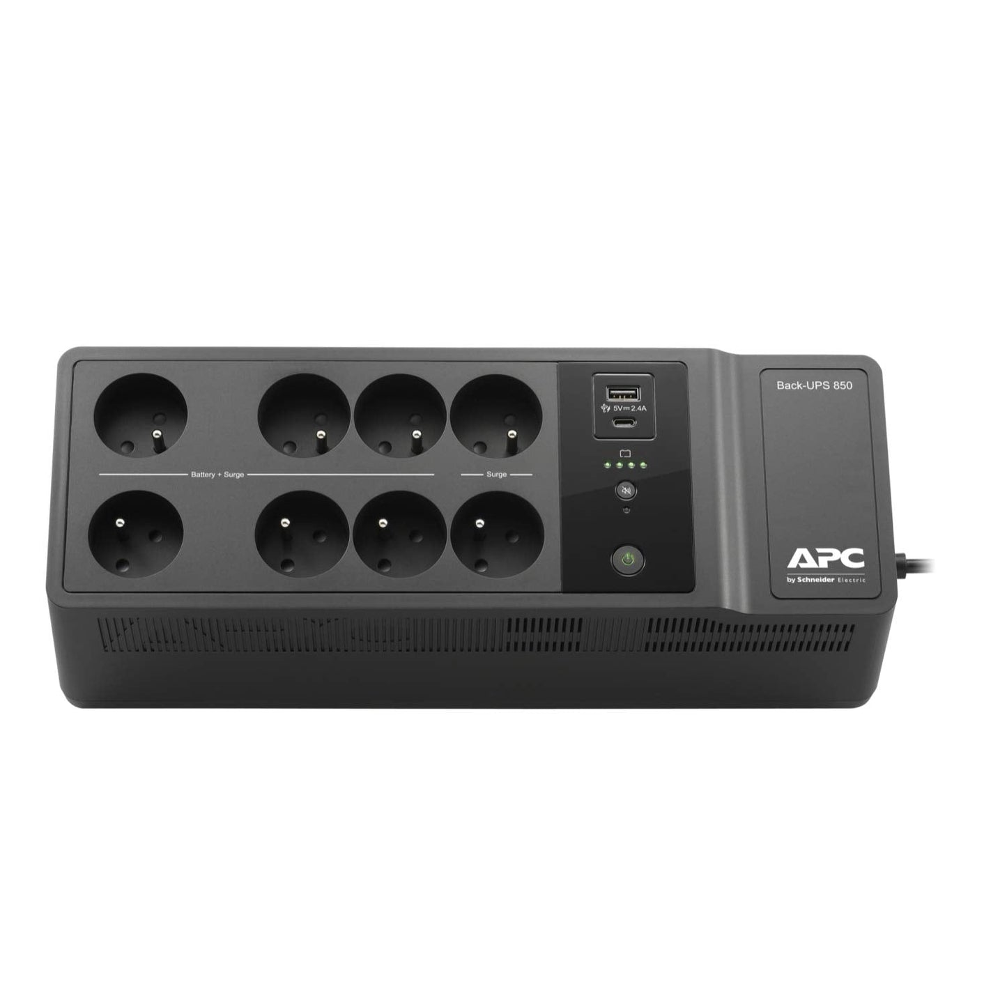 APC Back-UPS "Essential" BE850G2-FR - Surge Arrester UPS with 850VA Battery Backup (8 Outlets, Surge Protector, 2 USB Fast Charging Ports, Type-A and Type-C)