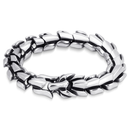 LuxGoth Stainless Steel Ouroboros Jormungandr Snake Heavy Cuban Link Chain Bracelet Gothic Punk Rock Biker Vintage Viking Dragon Franco Link Curb Bracelet Jewelry for Men Silver GTS-B1B45024