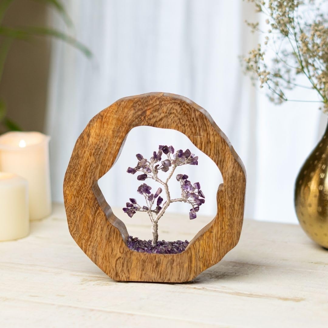 RITUALISTIC Amethyst Crystal Tree of Life in Wooden Ring - Spiritual Gift for Energy Flow & Chakra Healing, Gemstone Bonsai Tree, Home Decor, Wealth & Luck|Perfect for Gift with Valentine's Day Gifts